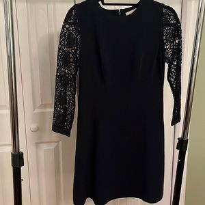 Loft navy dress with flowery lace sleeves